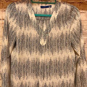 WOMEN'S BLOUSE APT.9 WHITE BLACK LONG SLEEVE XS